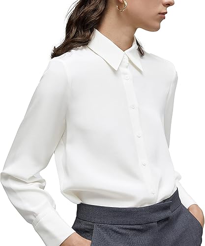 Blusa clásica de gasa con botones para mujer, manga larga, cuello
