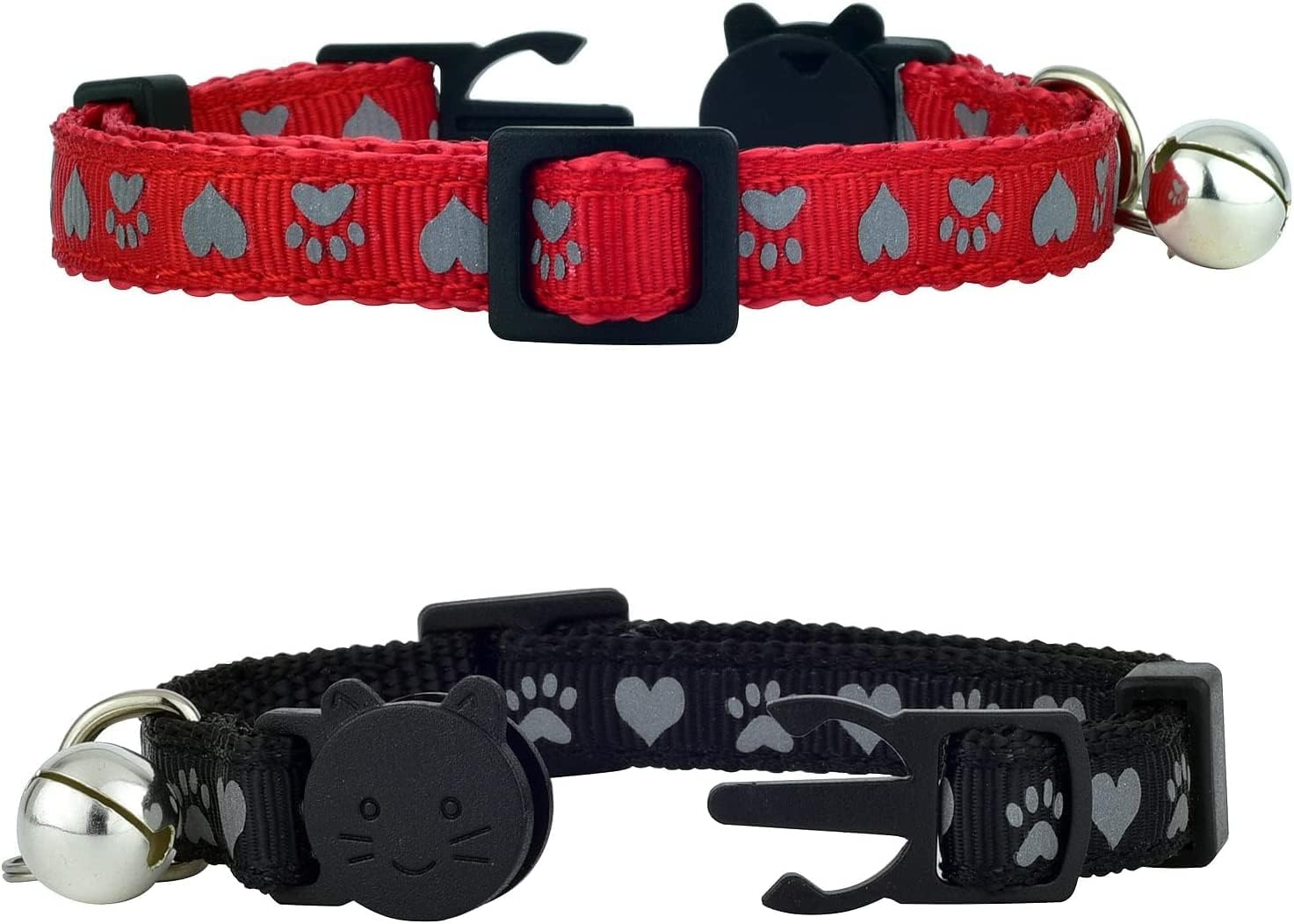 Reflective Cat Collar with Bell, Set of 6, Solid & Safe Collars for Cats, Nylon, Mixed Colors, Pet Collar, Breakaway Cat Collar, Free Replacement (Mixed)