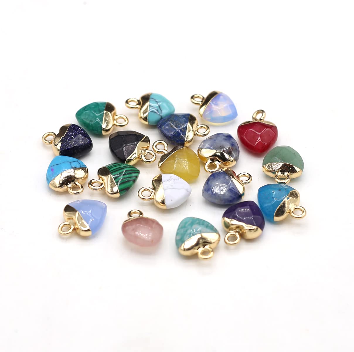 LE SKY 10 Pcs Natural Stone Pendants Heart Shape Mixed Crystal Agate Stone Charms for Jewelry Making Necklace Earrings