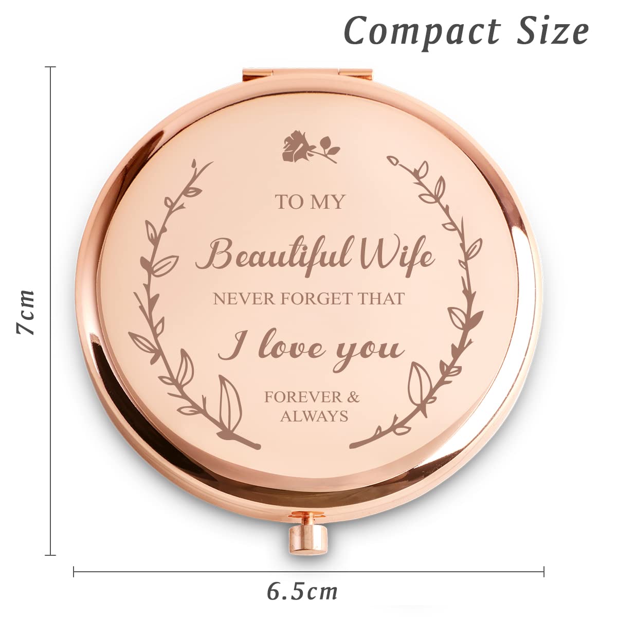 Personalized Gifts for Wife, Sentimental Wife Gifts for Birthday, Christmas, Stocking Stuffers, Secret Santa - Custom Engraved Compact Mirror for Wives - Image 3