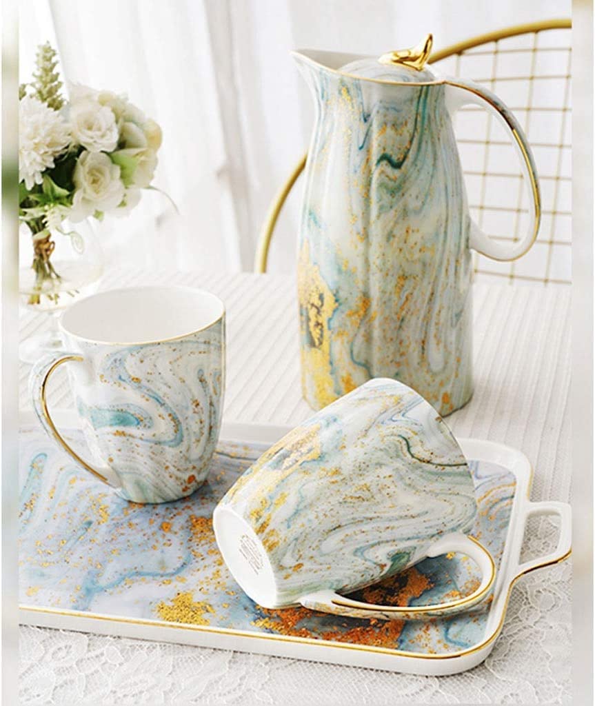 Zestaw Do Herbaty 6 Sztuk Styl Europejski Zestaw Herbaty Z Tacą Wykwintne Luksusowe Ceramiczne Zestaw Do Parzenia Kawy I Herbaty Hotel Domowy Czajniczek 4 Zestaw Filiżanek Garnek 1600ml Zestaw Do Czaj