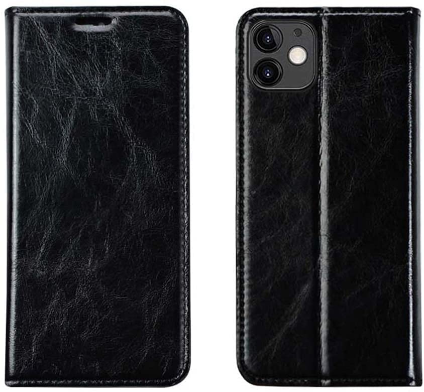 Coque iPhone 12 Mini antichoc étui portefeuille rabat magnétique cuir noir INFRI