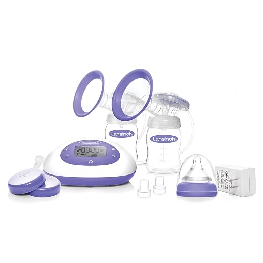 Lansinoh Signature Pro Double Electric Breast Pump, Portable Breast Pump, 3 Power Options, LCD Display, Includes Breast Pump Bag, 25mm Breast Pump Flanges and 2 Lansinoh Baby Bottles
