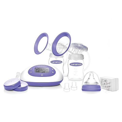Lansinoh Signature Pro Double Electric Breast Pump, Portable Breast Pump, 3 Power Options, LCD Display, Includes Breast Pump Bag, 25mm Breast Pump Flanges and 2 Lansinoh Baby Bottles (pack of 1) - Signature Pro