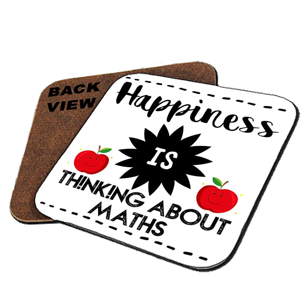 Wevow Happiness Is Thinking About Maths Teachers Gift Present Idea Maths Lover Birthday Gift Coasters With Different Variations. (Square Coaster)