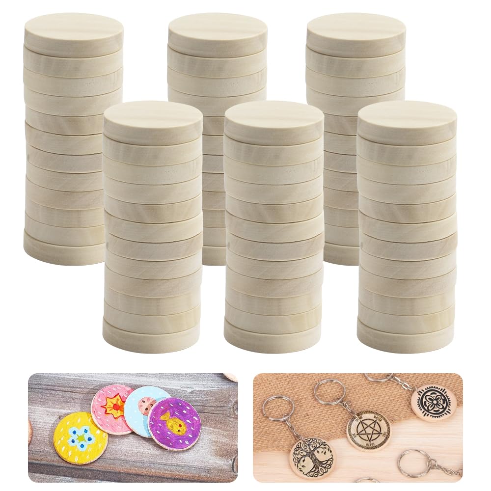 HEKOBAG100 Pieces Round Pieces Unfinished Beech Wood Circular Chalkboard Beech Wood Base Blank Wood Discs for Crafts Engraving Carving Painting