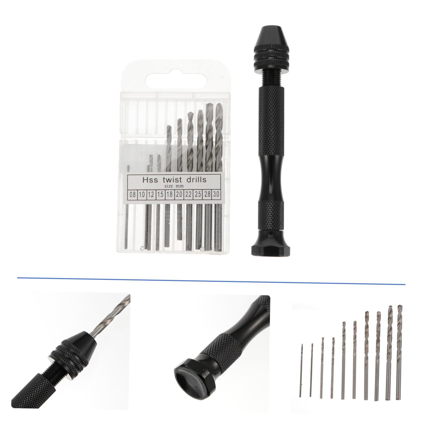 LIFKICH Mini Hand Bit Set Precision Pin Vise 10 Twist Bits for Wood Plastic Hobbies