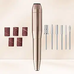Broca elétrica de unhas, máquina portátil USB para iniciantes, kit de manicure e pedicure com 6 pontas e 26 faixas de lixamento para polimento de unhas de gel acrílico em casa, faça você mesmo, ouro