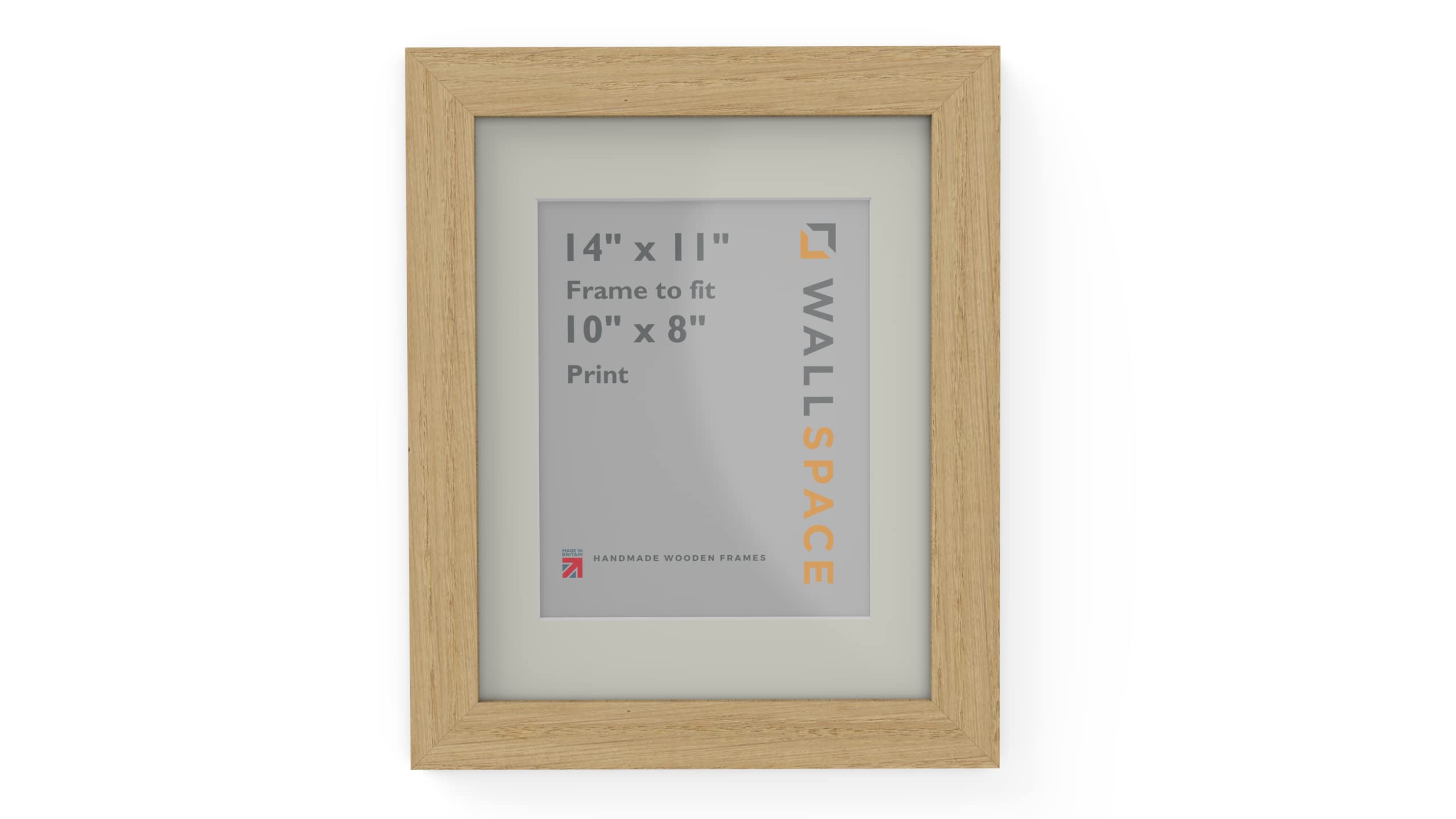 Wall Space Wide 14x11 Oak Frame with White Mount for 10x8 | Picture Photo Frame | 14 x 11 inch | 356x279mm | 35.6x27.9cm | Fits 254x203mm | Solid Oak with Real Glass
