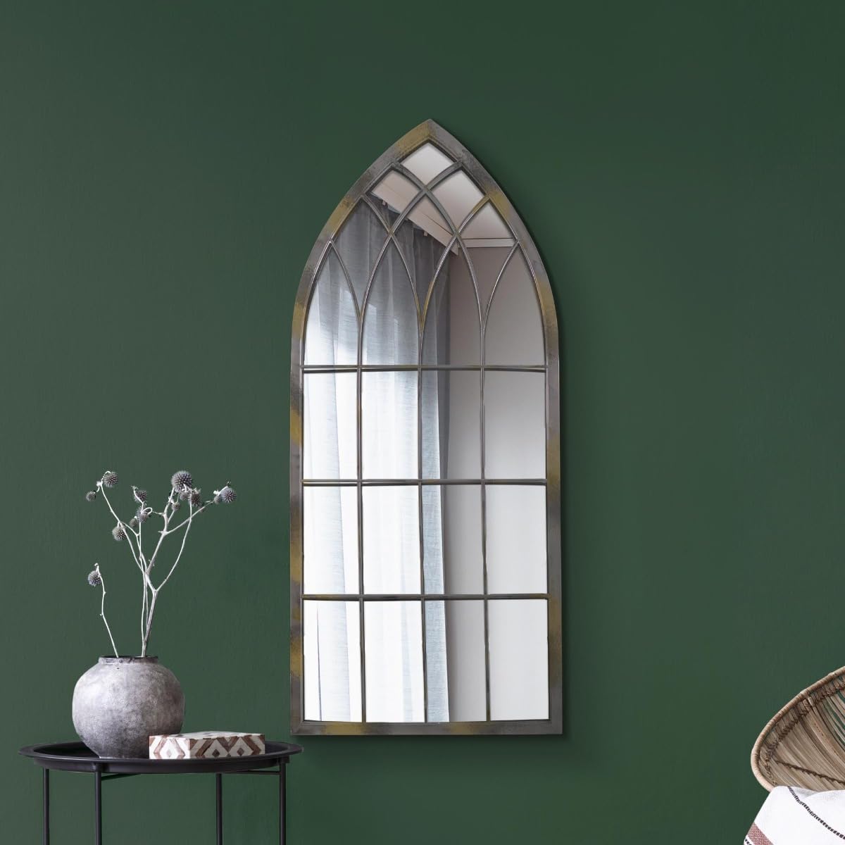 MirrorOutlet Large Rustic Arched Decorative Metal Wall Mirror-46""x20"" 115x50cm