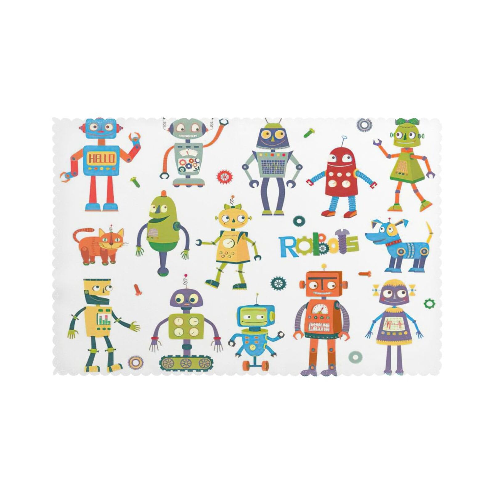Cute Cartoon Robots Print Placemats for Dining Table Set of 6 12x18 Inch Table Mats for Party Kitchen Dining.