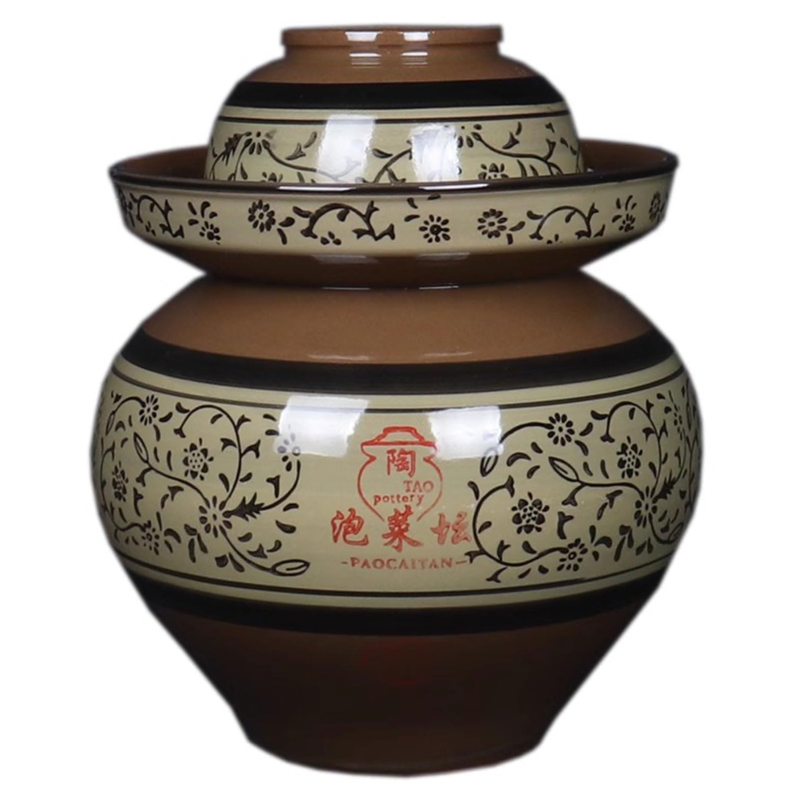 Fermentationstopf mit Deckel, traditionelles chinesisches Keramik-Sauerkraut-Einlegetopf, Steingut-Einlegeglas(2.5L)