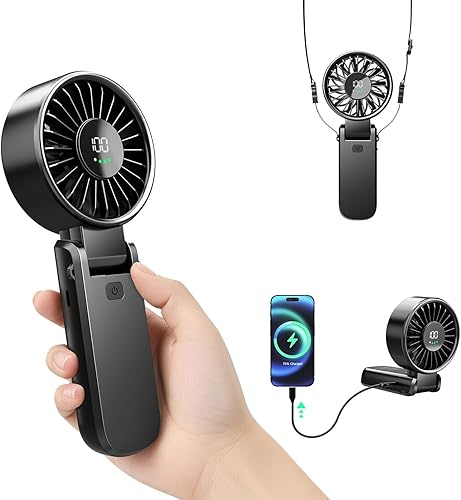 Ventiladores turbo portátiles de mano, batería de 5000 mAh, viento turbo de 6 velocidades, función de banco de energía, ventilador personal portátil