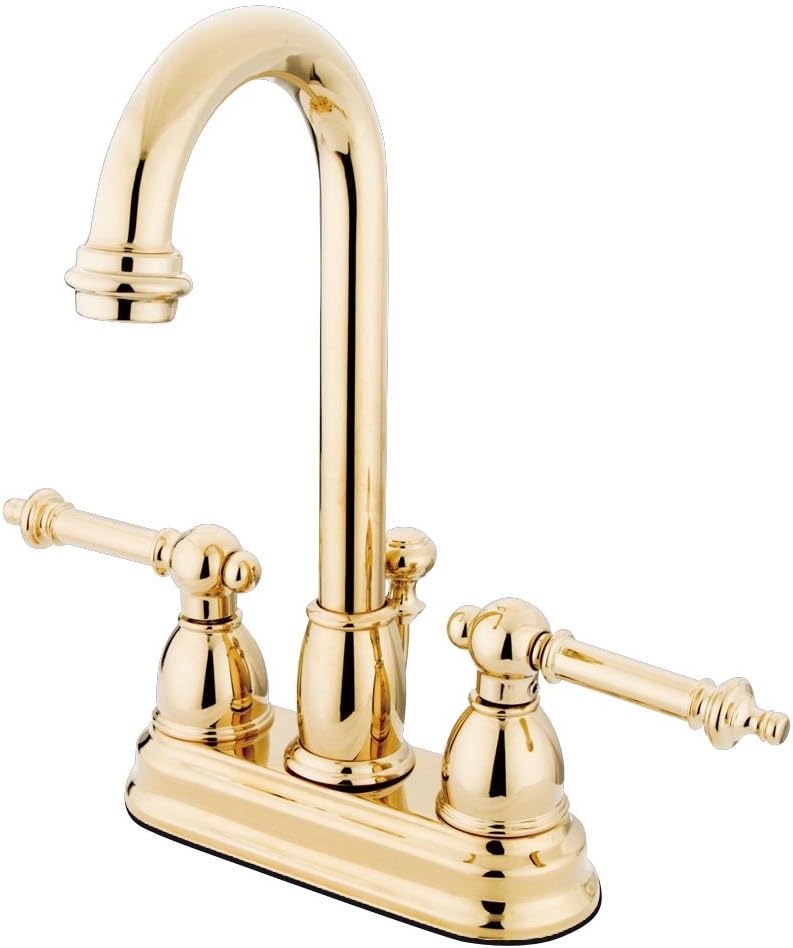 Kingston Brass KB3612TL+ Deck Mount Lavatory Faucet with Lever Handle and Pop-Up, Polished Brass Finish