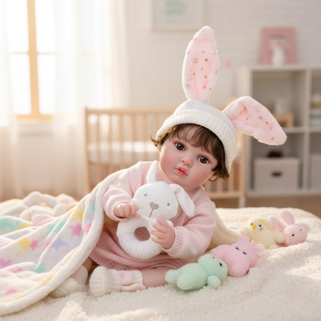 20-Inch Reborn Baby Doll, Big Eyes Realistic Newborn Baby Doll with Hand-Rooted Hair, Poseable Full-Body Vinyl Baby Dolls for Room Decor, Birthday Gifts, Collectible