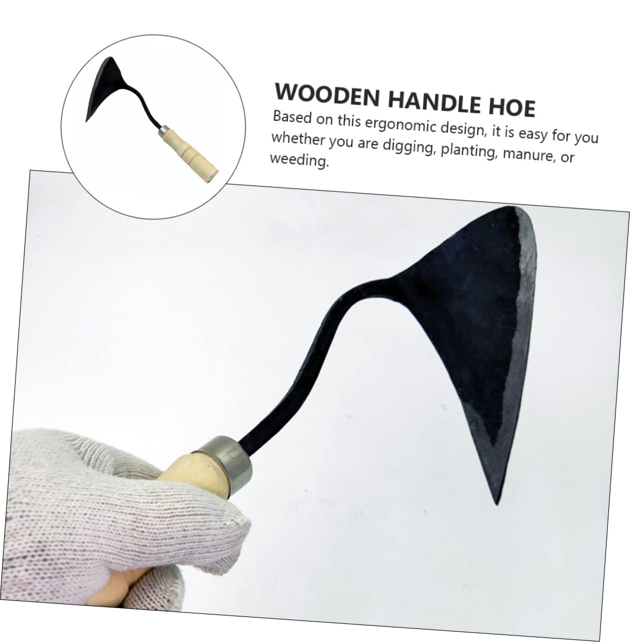 VICASKY Bent-Neck Hoe Garden Weeding Tools Backyard Weeding Gardening Weeder Hand Weeding Artifact Uprooting Weeding Tool Garden Tools Lawn Triangle Hoe Garden Hoeing Tool Forged Hoe Wood