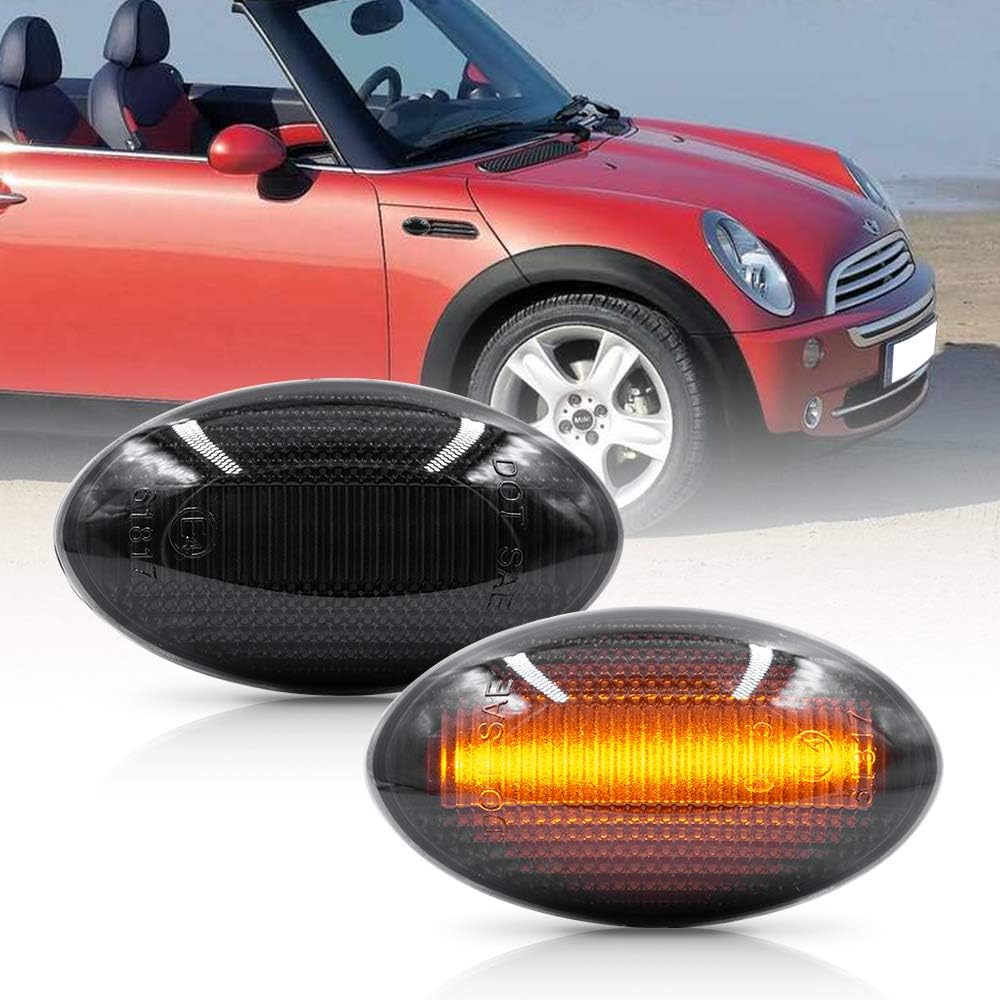 Full Led Side Fender Marker Light For 2002-2006 1st Gen MINI Cooper R50 R52 R53 Hatchback Coupe Convertible Led Turn Signal Sidemarker Lamps Smoke Lens Amber Color