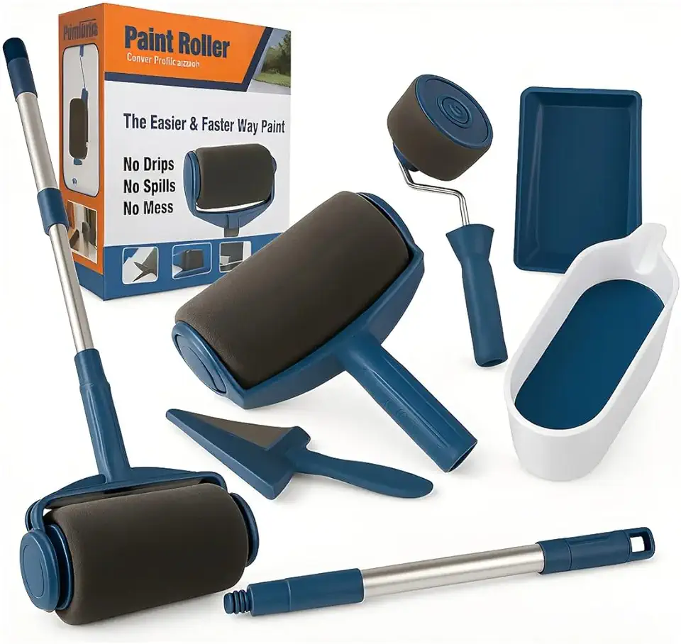 Kit Pintor Rolo Mágico com Reservatório 8 Peças, Preto, Sistema Antirrespingo, Inclui Pad para Cantos, Bandeja, Copo Medidor