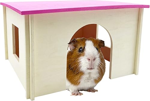 Miniatura 1 de Fhiny Casa de madera de conejillo de indias con ventanas y techo, cabaña de chinchilla desmontable, escondite, decoración natural de hábitat de