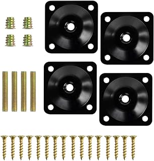 4Pcs Furniture Leg Mounting Plates Kit with M8 Hanger Bolts & Adapters - Heavy Duty T-Plate Repair Kit for Sofa,Couch,Chair,Ottoman,Table Legs,2"x2" Metal Brackets for Wobbly Furniture Fix