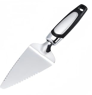 CINBILCORN Stainless Steel Pie Server Spatula - Bilateral Serrated Cake Cutter Slicer for Pizza, Pies, Desserts - Black Non-Slip Grip