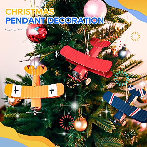 Ezakka Vintage Airplane Decor Mini Small Model Plane Metal Hanging Airplane Biplane Ornament For Room Birthday Gifts Cake Topper, 3 Color-Pack #TOP1