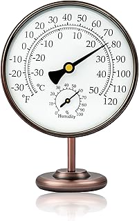 4 Inch Indoor Thermometer with Humidity Reading, Brass Indoor Temperature Gauge with Stand, Room Analog Temperature and Humidity Monitor, Battery-Free for Home, Office, Garage, Table or RV