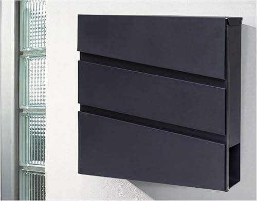 Miniatura 10 de Buzón de acero con cerradura montado en la pared al aire libre en blanconegro, caja colgante grande con diseño de soporte de periódico, modelo MD24