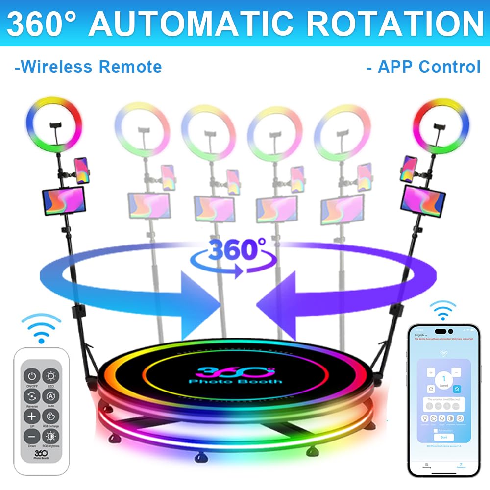 360°-Fotokabinen-Maschine, Zeitlupe drehender Video-Booth-Ständer, Software-App-Steuerung, individuelles Logo, 360°-Fotokabine mit Flightcase