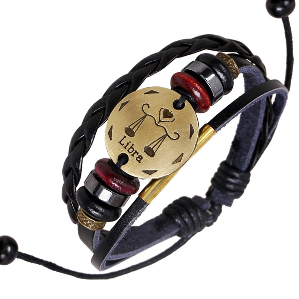 Mehrunnisa Fashion Multi-Layer Black Leather Libra Zodiac Sign Band Bracelet for Boys/Girls (JWL1207) (B01K9NKY5S) Amazon Price History, Amazon Price Tracker
