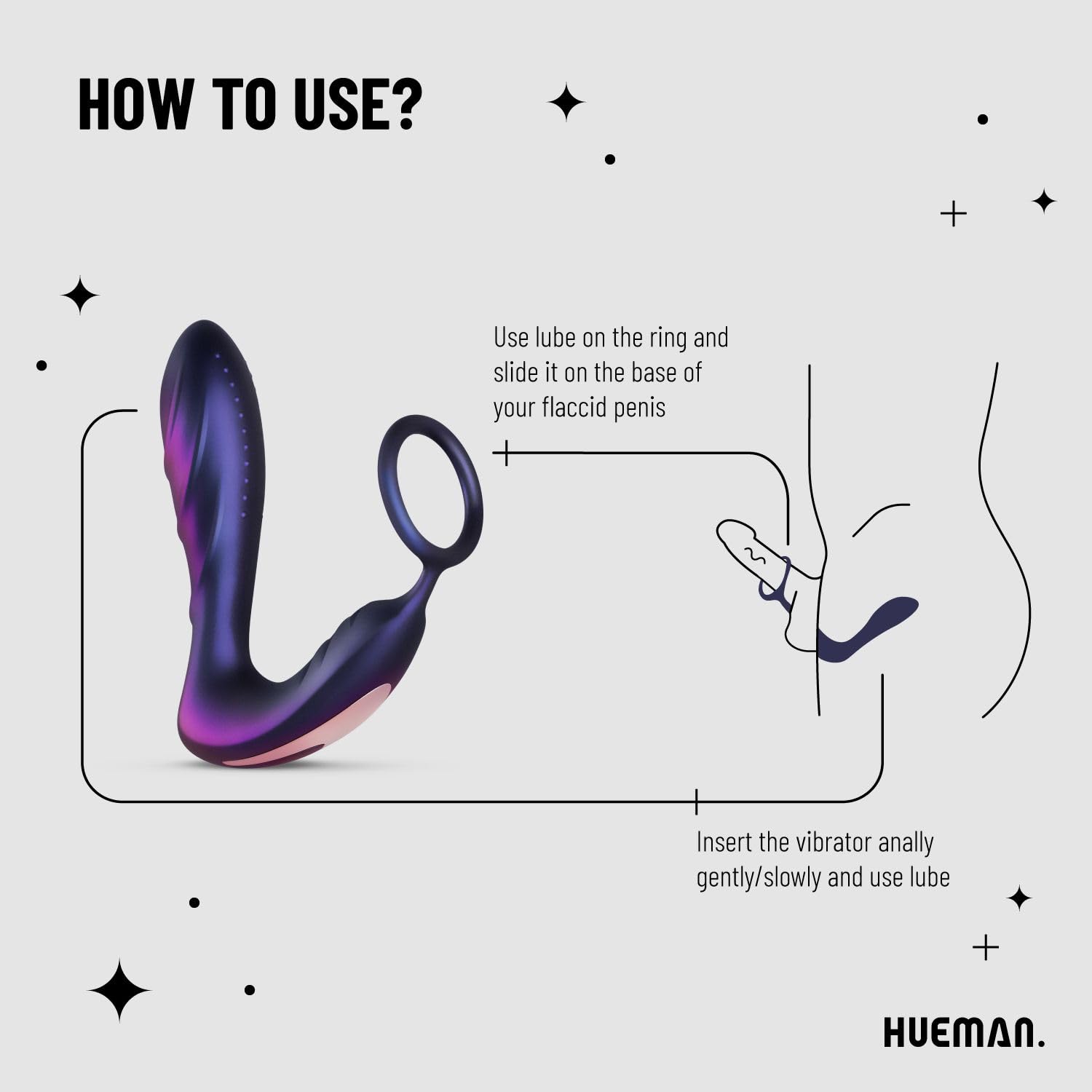 Hueman Black Hole Vibratore Anale con Cockring, Vibratore Anale con Telecomando Wireless, Stimolazione della Prostata e un'Erezione dura e Lunga, Lunghezza Inseribile 11cm, Viola