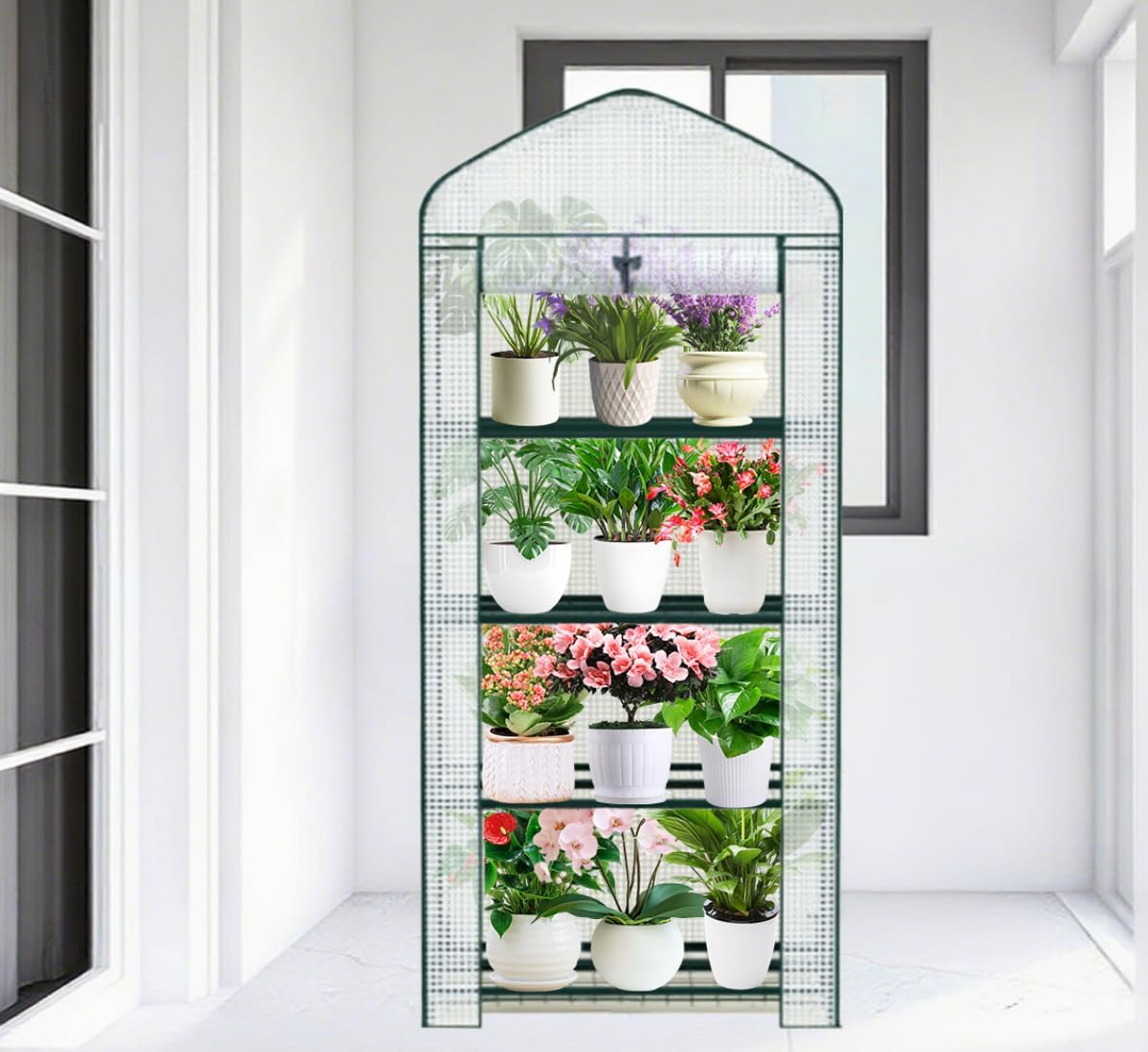 4-Tier Mini Greenhouse, Green House for Flower Indoor Outdoor, Portable Plant Outdoor Cage with Heavy Duty PVC Clear Cover & Steel Frame,Greenhouse for Seed Starting, Mushroom,Vegetables