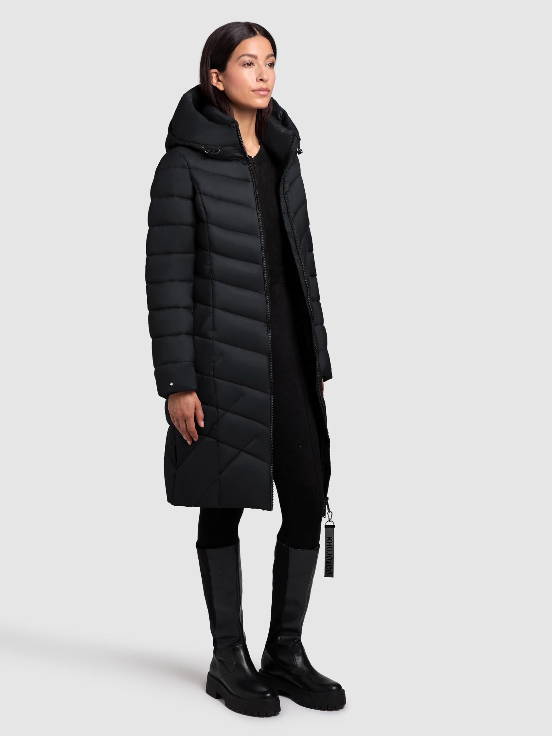 khujo Damen Langer Wintermantel warmer Steppmantel mit Schlüsselanhängerund verstellbarer Kapuze Odana3-YM XS-XXL