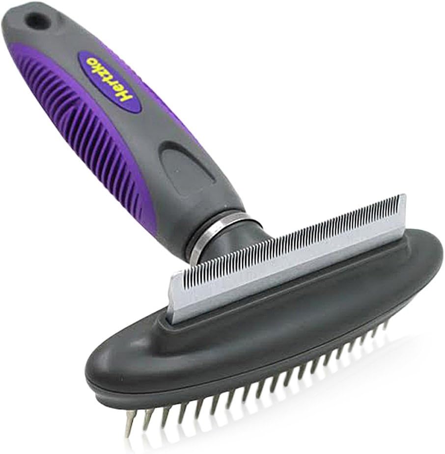 Hertzko Pet Comb And Deshedding Tool - 2 In 1 Great Tool - Gently Removes Loose Undercoat, Mats And Tangled Hair