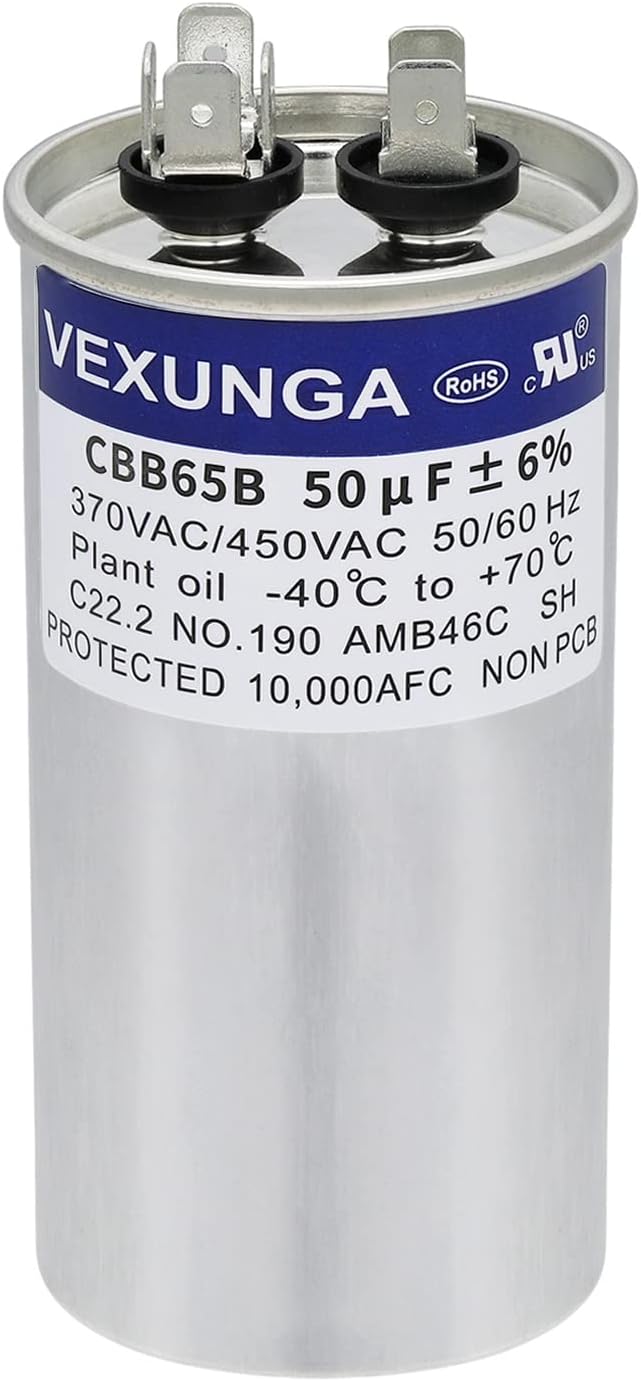 VEXUNGA 50Uf 50 Mfd 370Vac 440Vac 450Vac 50/60Hz Cbb65 Cbb65B Run Start Capacitor for Unit AC Start Fan Motor Or Pool Pump Or Cold Direct Air Condenser