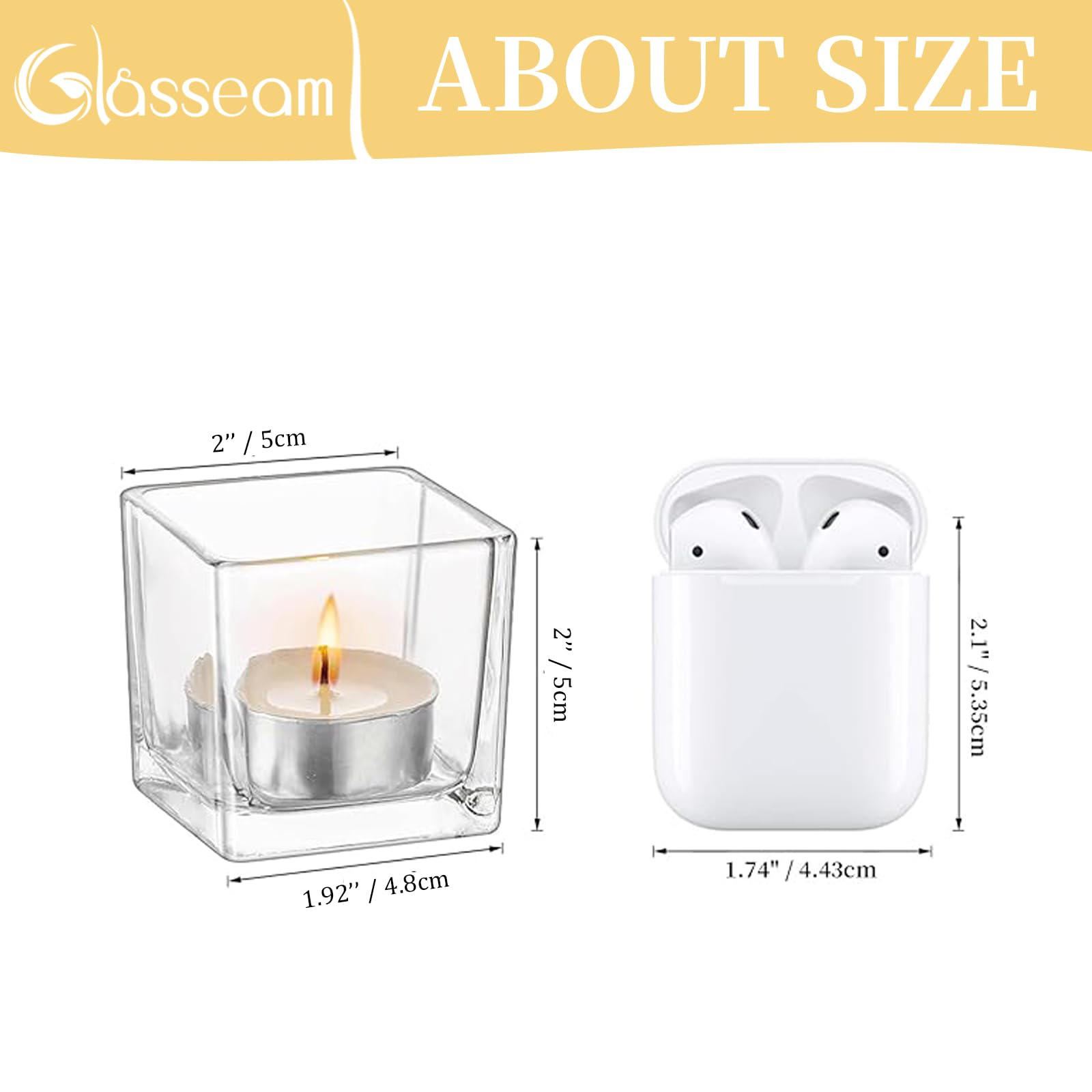 Glasseam Portacandele quadrato per centrotavola da tavolo, set di 12 portacandele votivi in vetro trasparente, mini cubo, portacandele per candele galleggianti, decorazione per tavolo da pranzo