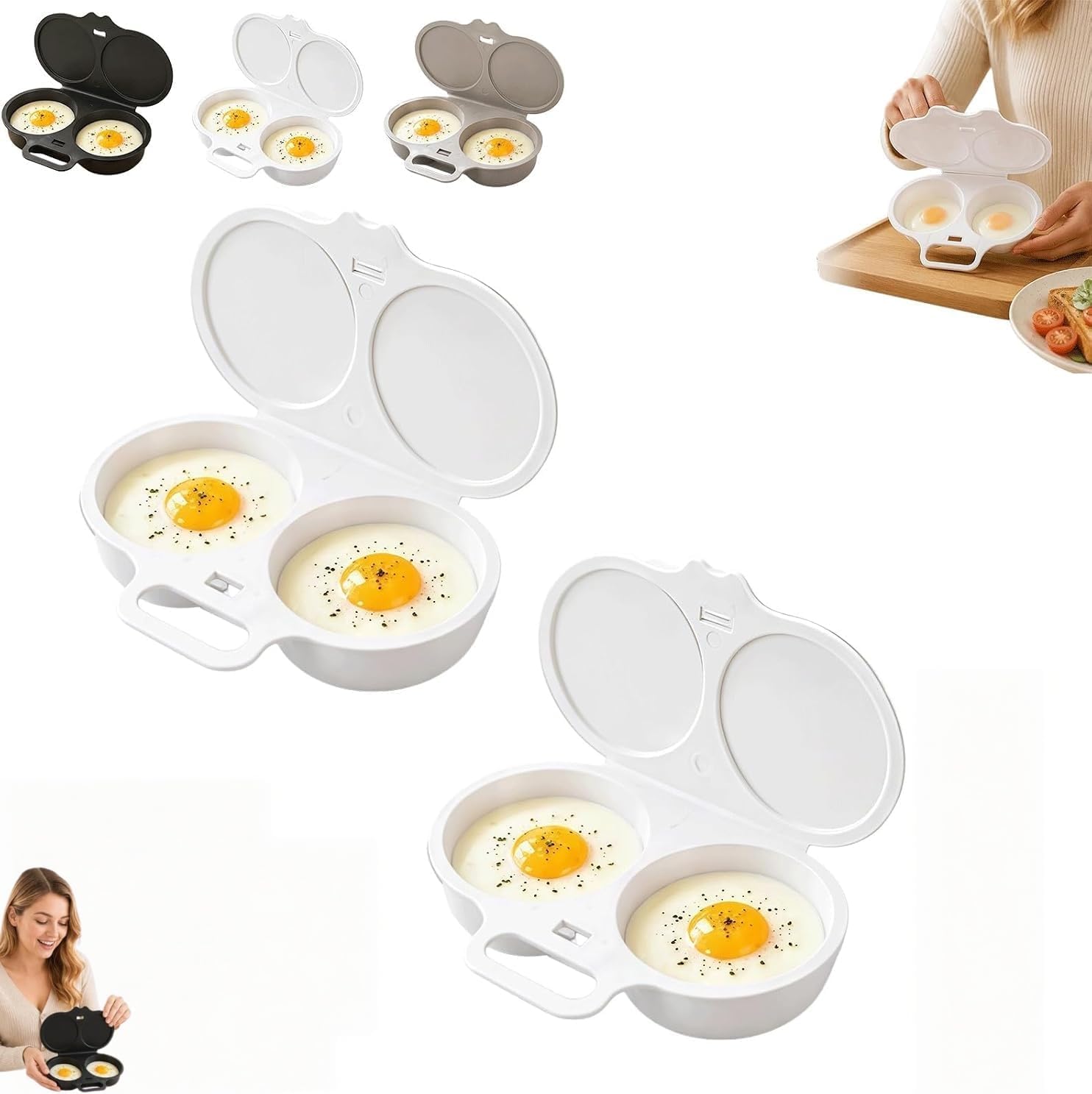2PCS Microwave Egg Poacher, Dual Cavity with Lid and Handle