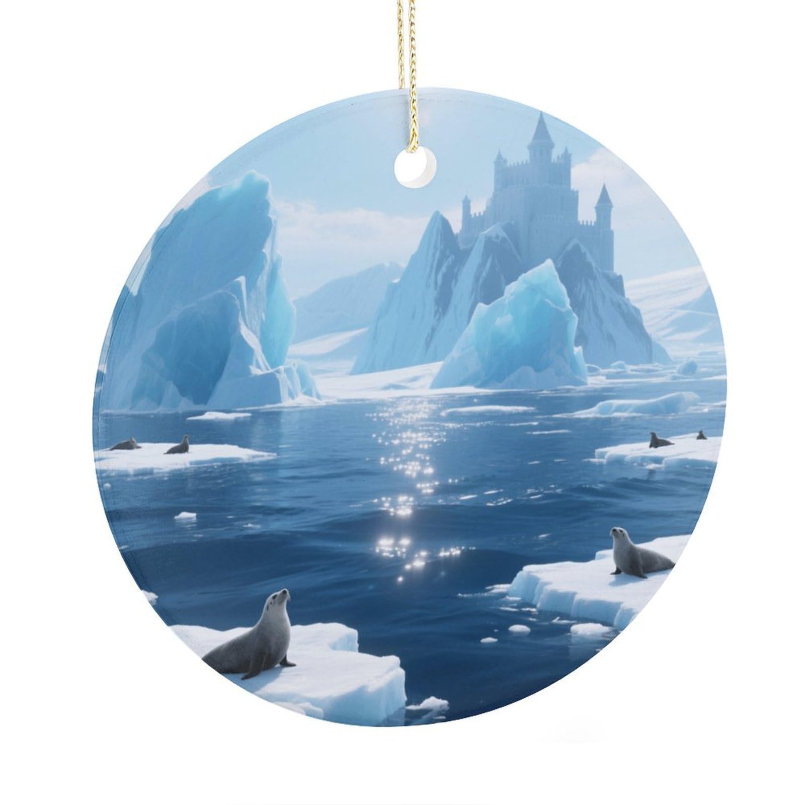 Fekiloot Style Iceberg Ocean Christmas Ornaments 2.9 Inch Round Ceramic Ornament Keepsake Thank You Gifts For Office, Room, Home - Holiday Present Ideas