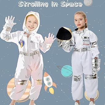 Astronaut Costume for Kids: White Space Jumpsuit with Helmet, Gloves & ID Card - Unisex Kids 3-10 Years