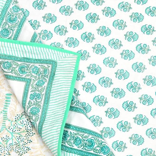 Image of BLOCKS OF INDIA Hand Block Printed Cotton Single Size Reversible Malmal Dohar for Summer (Light Green Tree)