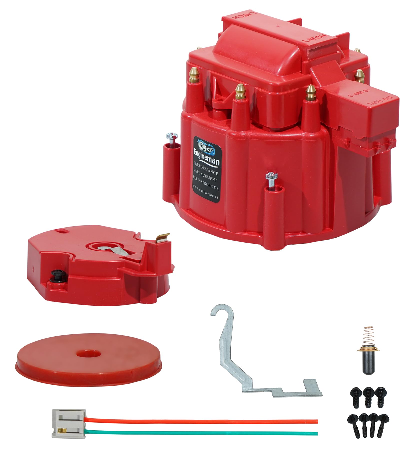 Photo 1 of ENGINEMAN HEI Distributor Cap and Rotor Kit Replacement For K549 SBC 283 305 307 327 350 400 BBC 454 396 427 Black Male Large Distributor Cap Rotor Kit