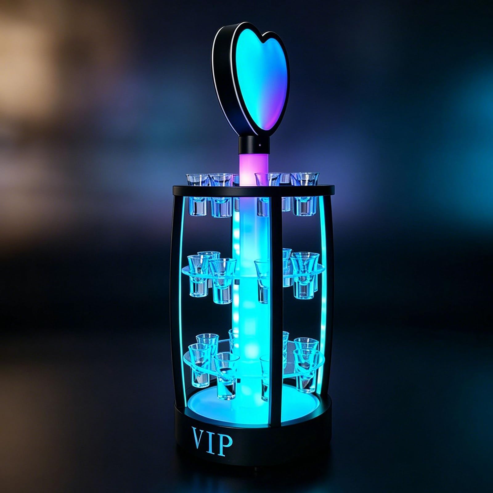richigblosmum Neon LED Cocktail Glass Holder, Iron Multi-Layer Shot Stand for Wine and Champagne, Rechargeable with Remote Control for Home Bar, Nightclubs, and KTV 24holes
