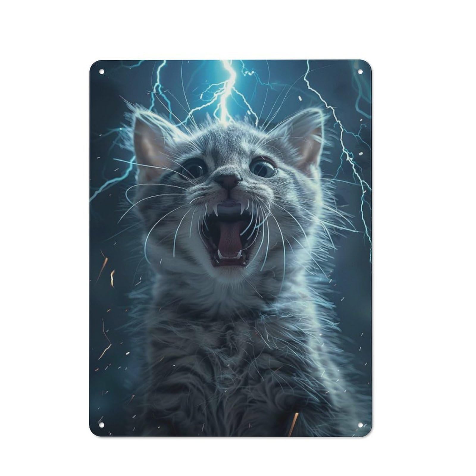 Cat Lightning Retro Metal Plaque 40x30cm for Lounge Or Reading Corner, for Vintage Wall Decor Fans, for Themed Room Decoration