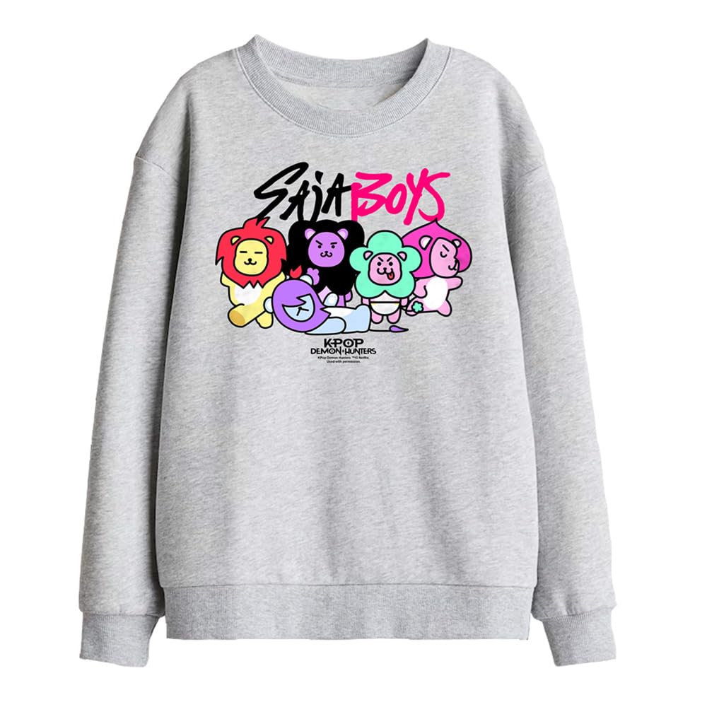 Kpop Demon Hunters Saja Boys Lion Mascots Kids Sweatshirt, Athletic Heather, 7-8Y