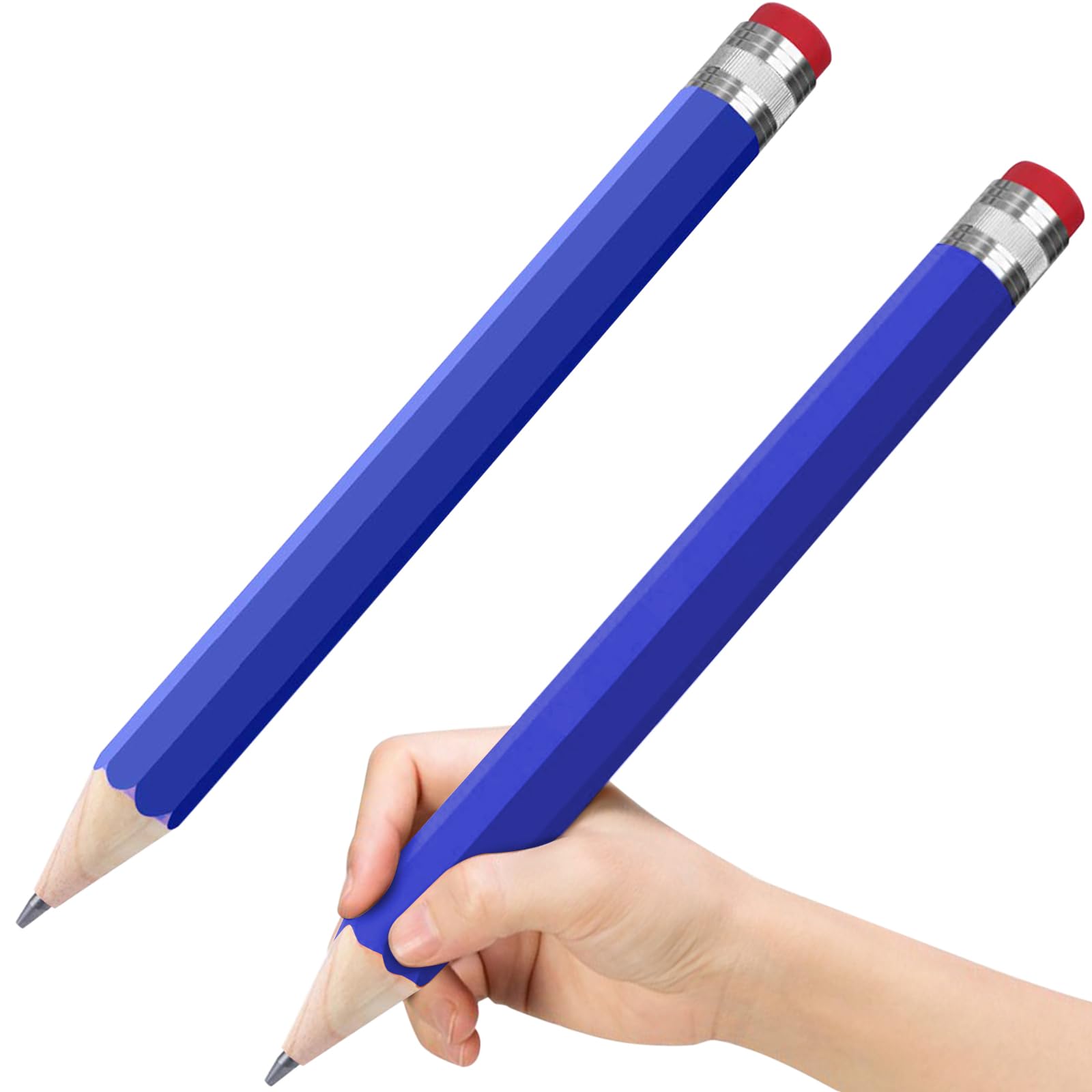 lyforx Wooden Jumbo Pencils 13.3'' Funny Giant Pencil For Party Favors Novelty Large Pencil For School Home Office Prop Supplies 2pcs Blue