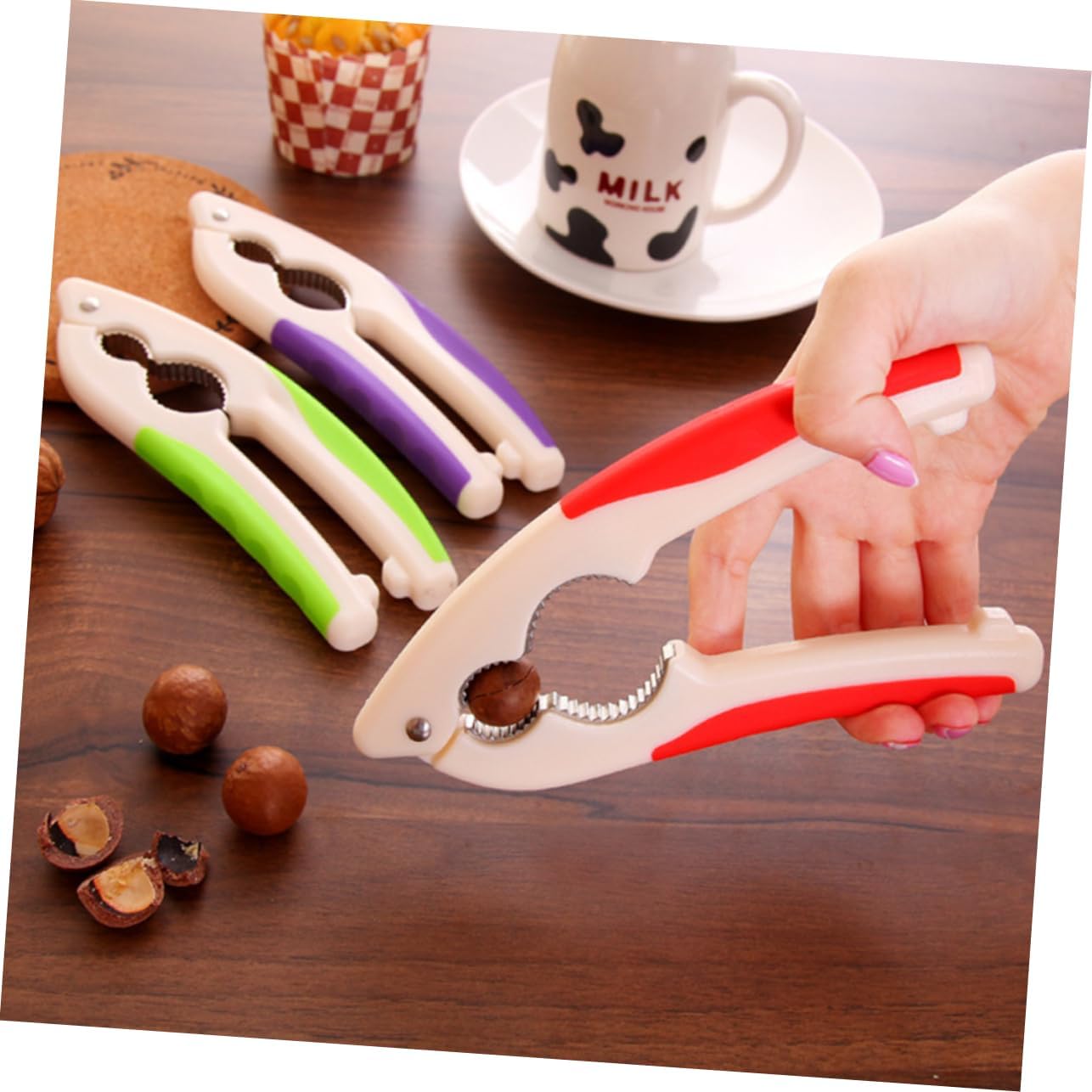 CHILDWEET Nut Crackers Heavy Duty Walnut Opener Tool with Non Slip Handle Seafood Shell Cracker for Easy Cracking Design Random Color Random Color