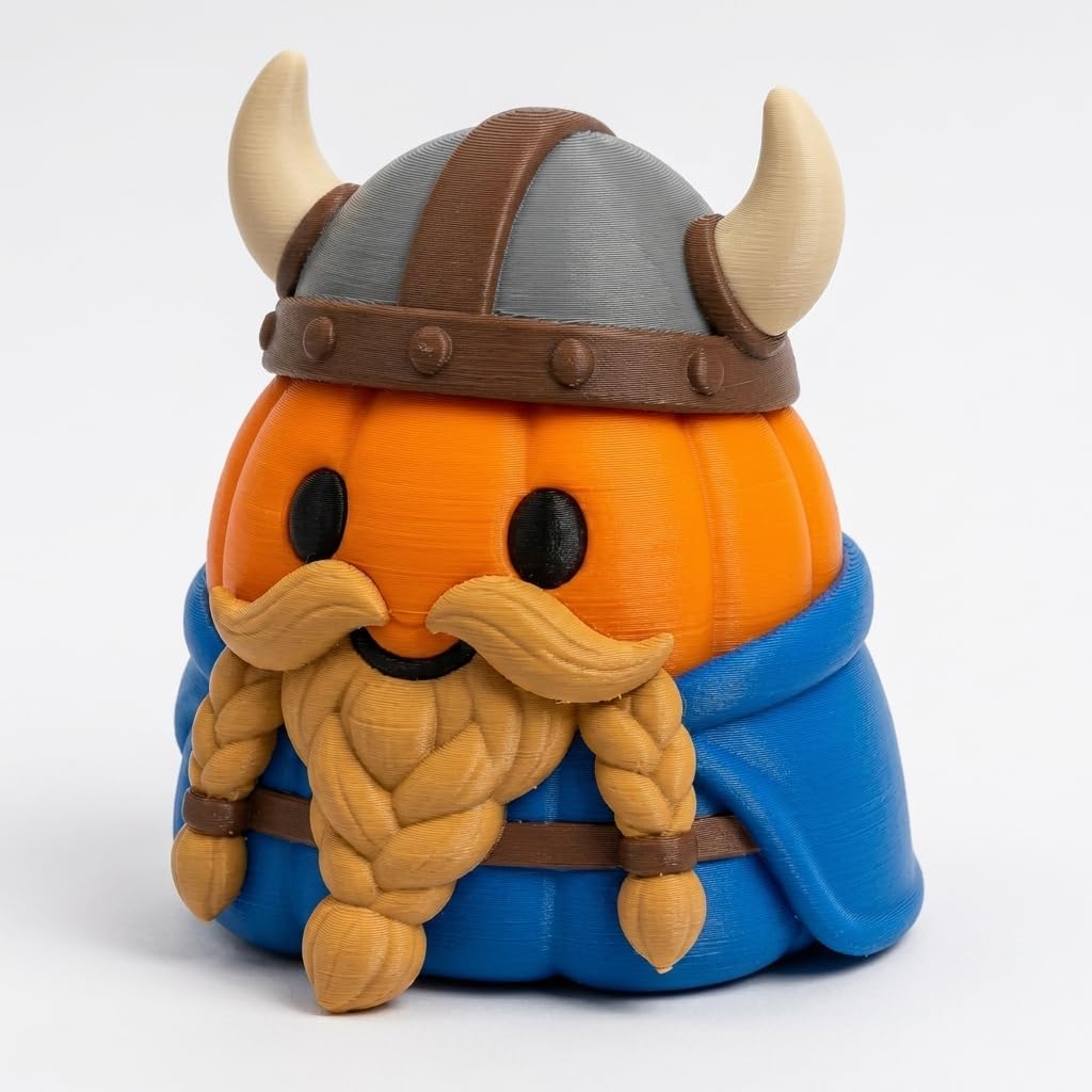 Braided Beard Viking Pumpkin Collectible Figurine - Unique Desk Decor for Adults – 3D Printed in Canada