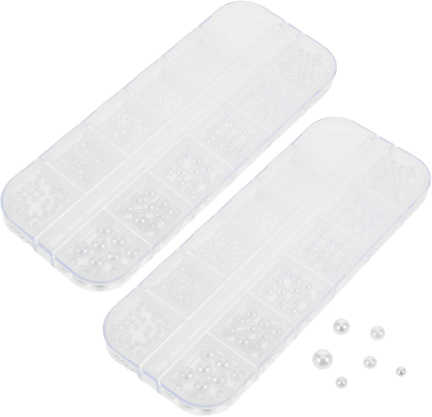 Flatback Pearls Nail Charms 12-Compartment Box White Half Round Artificial Nail Art Pearls for Manicure Decoration for Women