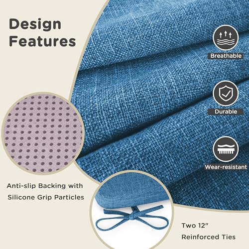 Image of AddGrace Square Chair Cushions for Dining Chairs 6 Pack 16x16x2inch Blue | Non Slip, Removable Cover with Ties, Textured Fabric, for Kitchen Dining Room Indoor, Hard Wooden Chairs, Family Gathering