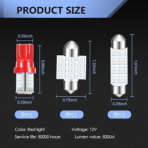 Miniatura 9 de jeseny Paquete de 24 bombillas LED para automóvil, T10 de 1.220in, 1.654in, luces interiores de festón, utilizadas para luces interiores de